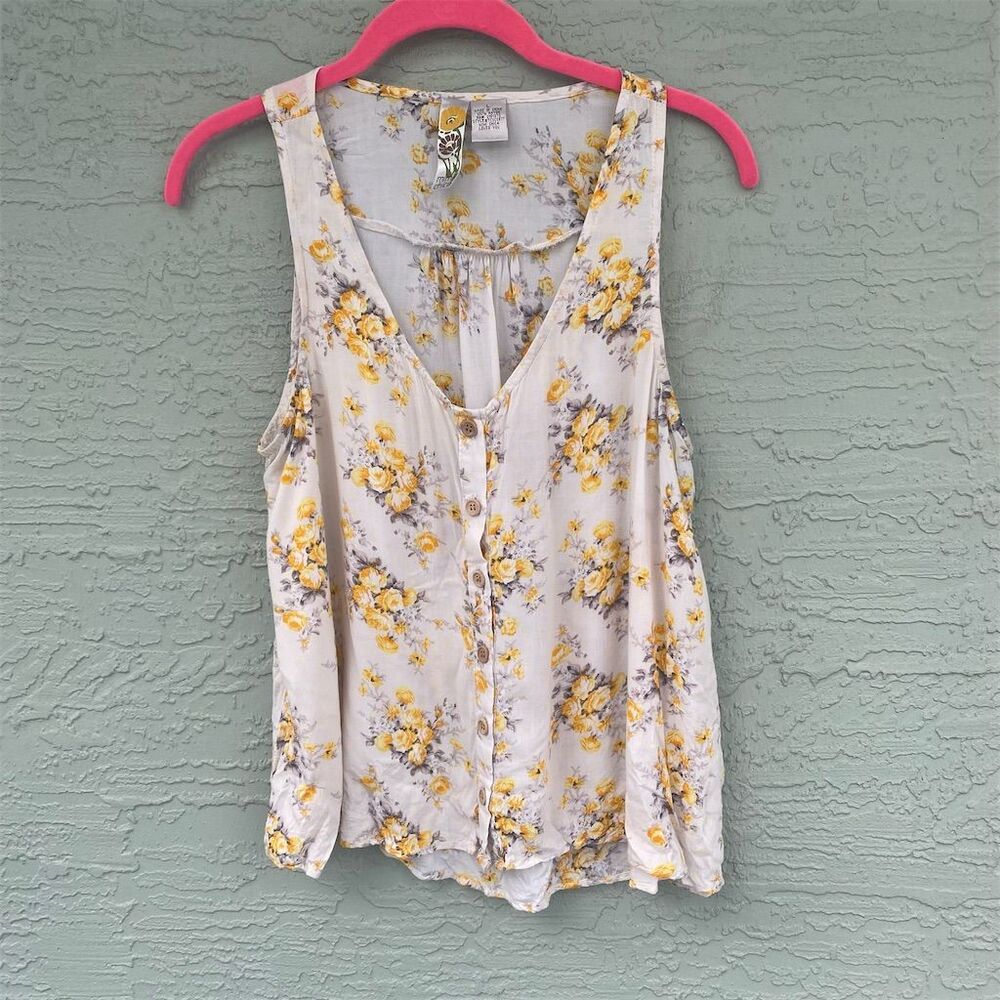Mimi Chica  Women's Floral Sleeveless V-Neck Tank Top Size L